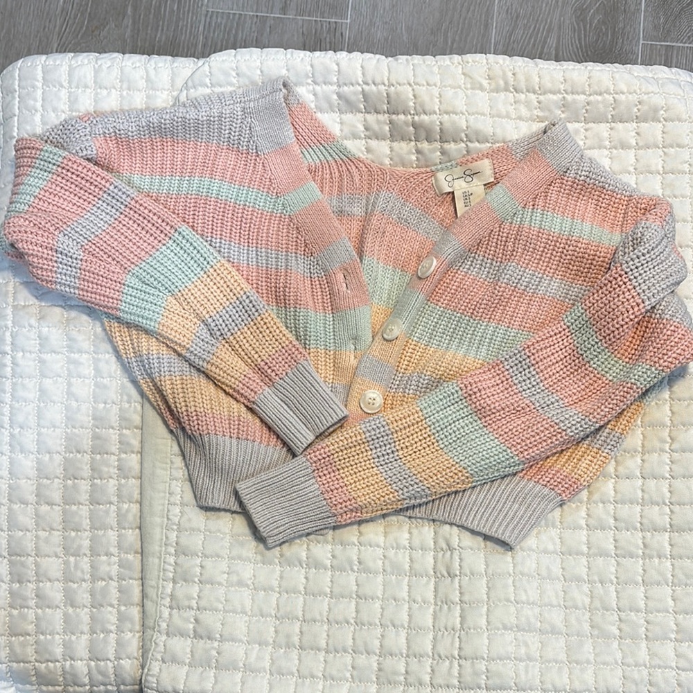 Jessica Simpson Pink and Blue Cardigan Sweater with Pastel Stripes
